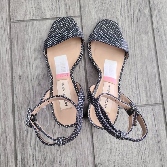 Antonio Melani women's black and white open toe sandal block heel size 6 - Picture 7 of 13